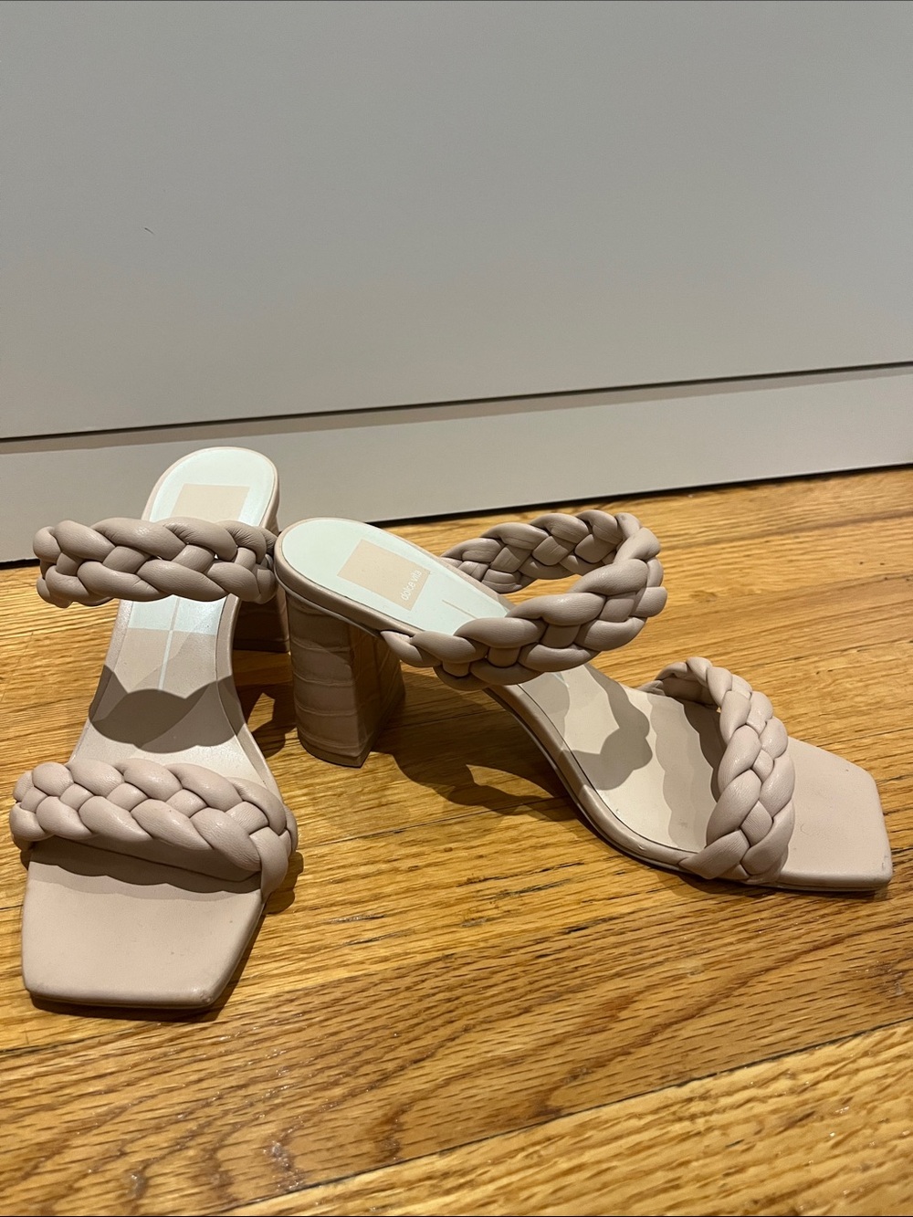 Dolce Vita Braided Double-Strap Block Heel Sandals in Beige